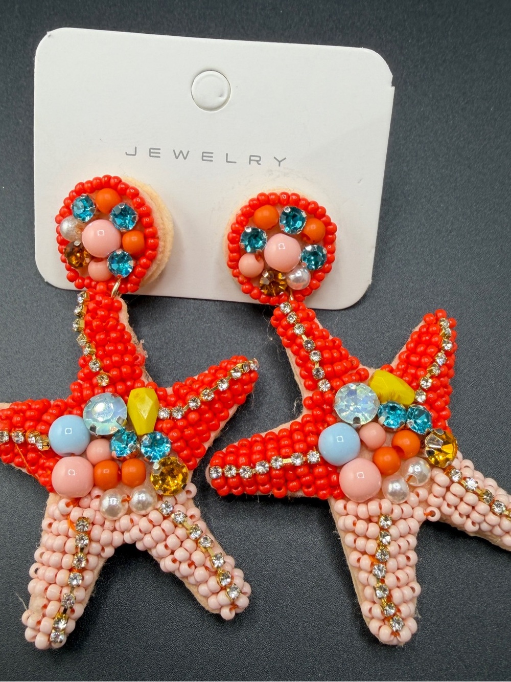 Boutique Style Multicolor Beaded Starfish Dangle Earrings Coral Lightweight